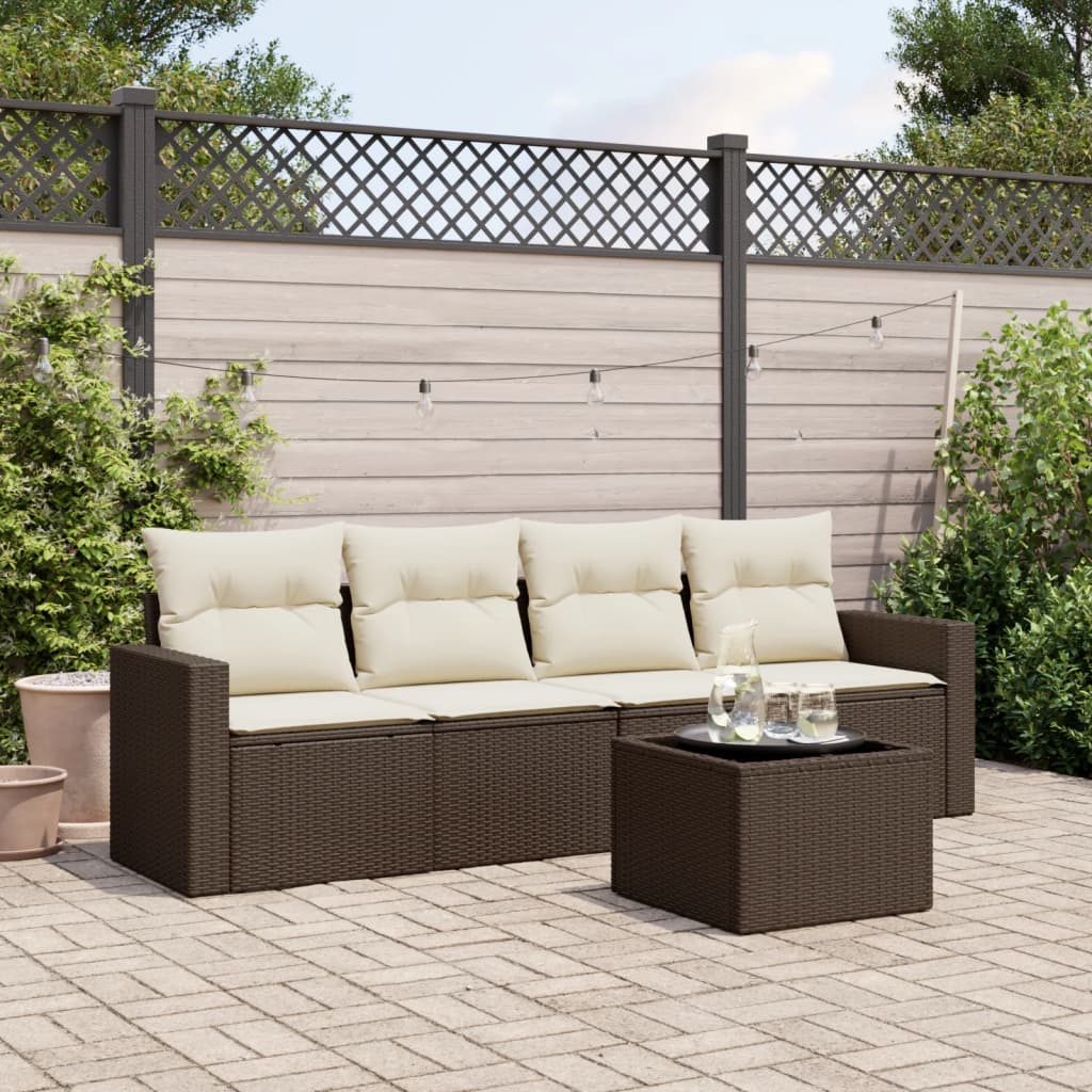 5-tlg. Garten-Sofagarnitur mit Kissen Braun Poly Rattan 5-tlg. Garten-Sofagarnitur mit Kissen Braun Poly Rattan