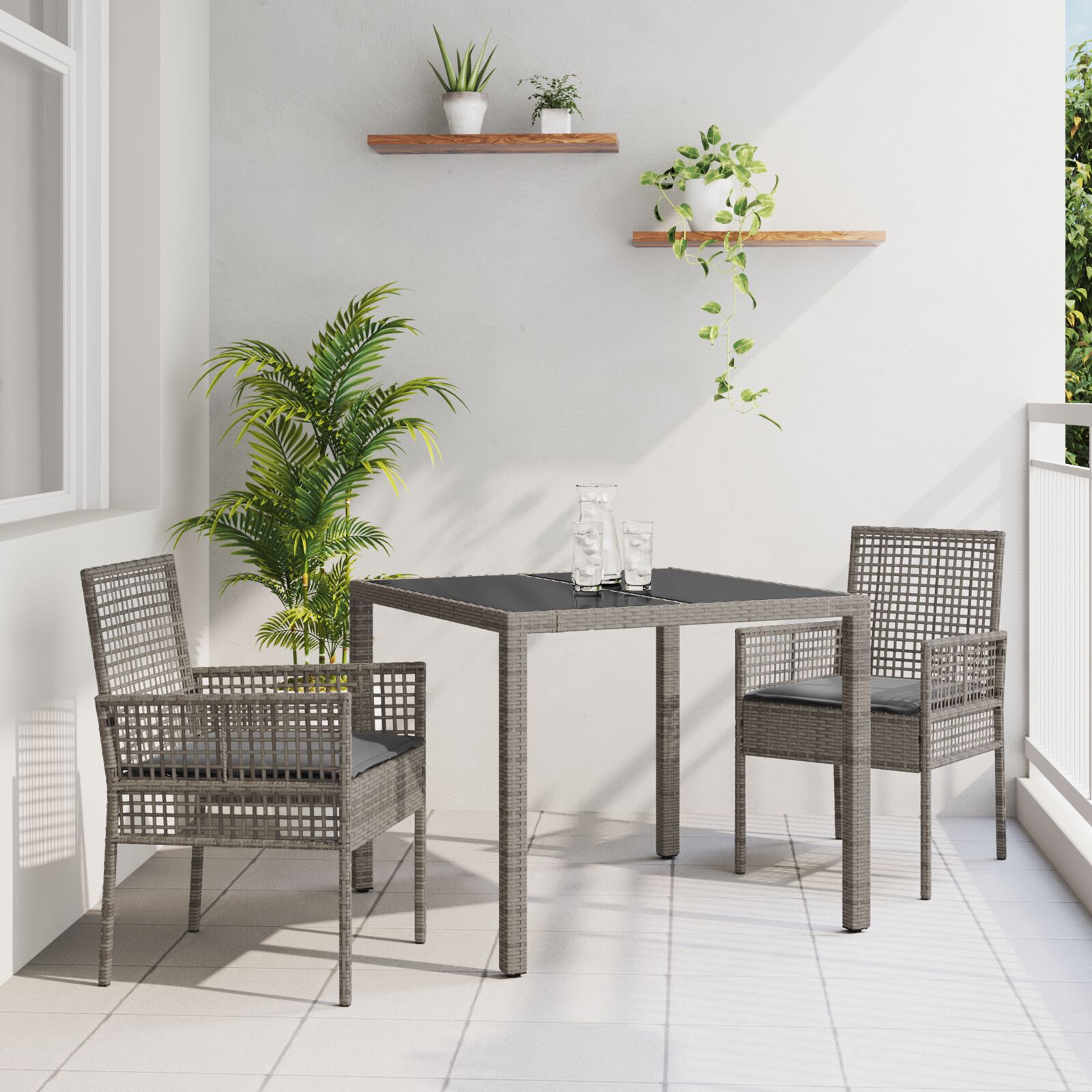 vidaXL 3-teiliges Garten-Dining-Set mit Kissen Grau Poly-Rattan vidaXL 3-teiliges Garten-Dining-Set mit Kissen Grau Poly-Rattan
