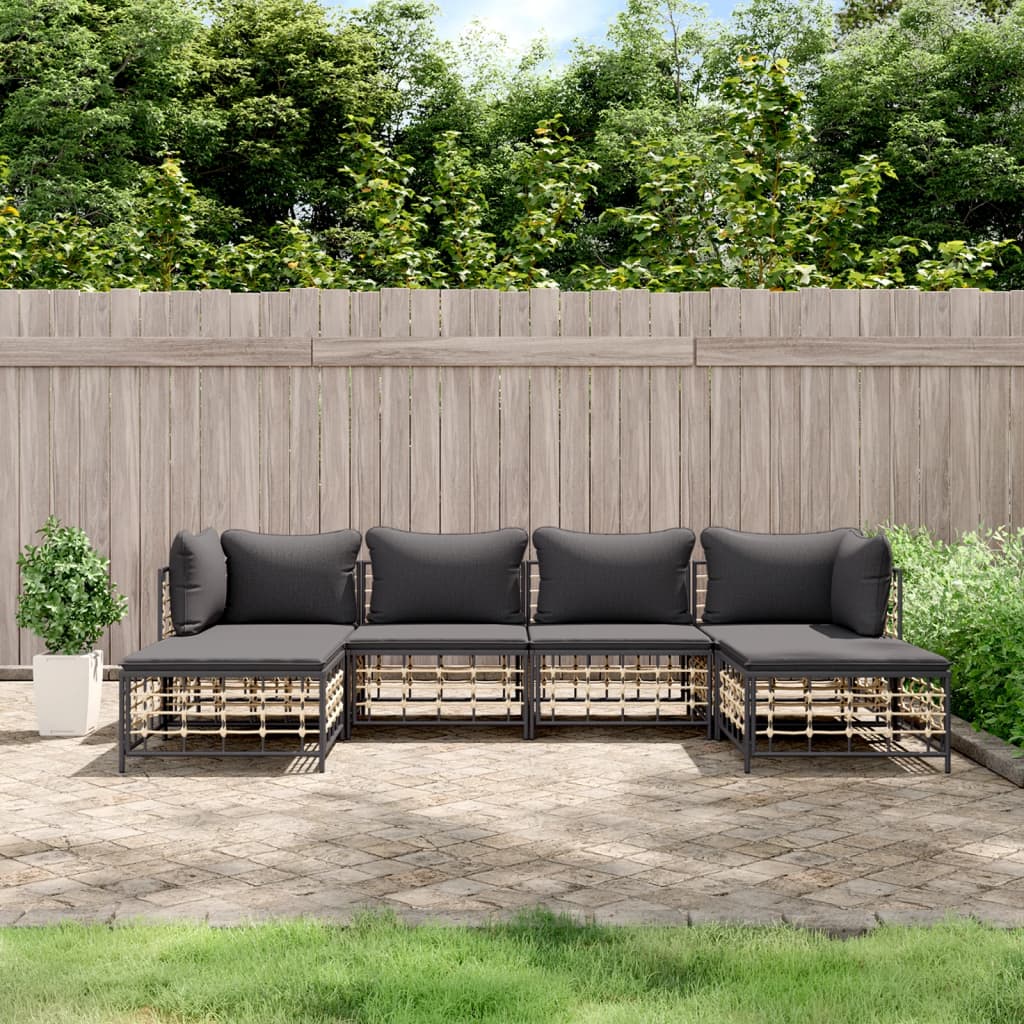 6-tlg. Garten-Lounge-Set mit Kissen Anthrazit Poly Rattan 6-tlg. Garten-Lounge-Set mit Kissen Anthrazit Poly Rattan