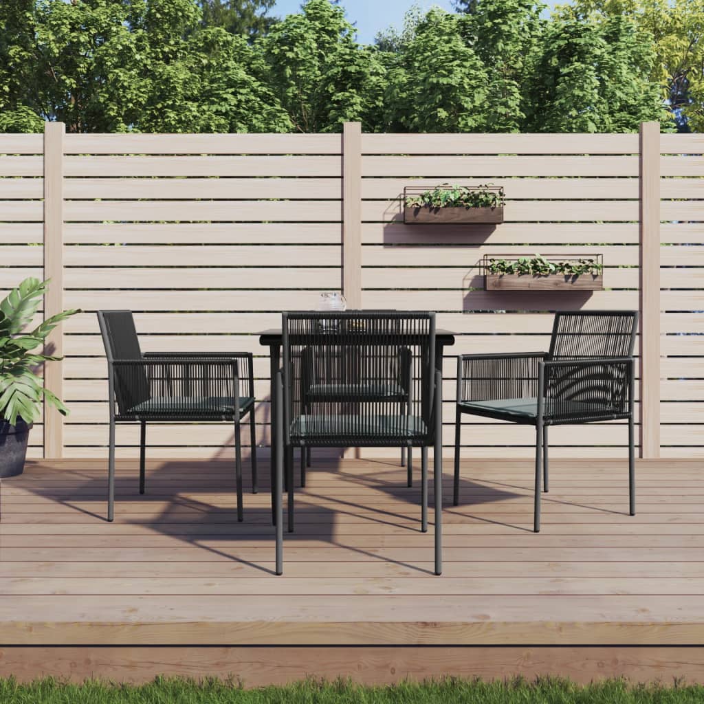 5-tlg. Garten-Essgruppe mit Kissen Schwarz Poly Rattan & Stahl 5-tlg. Garten-Essgruppe mit Kissen Schwarz Poly Rattan & Stahl