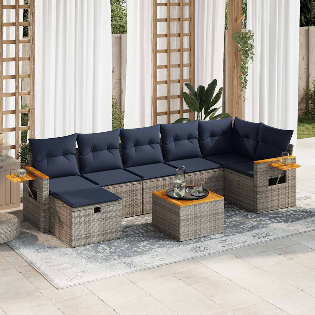 8-tlg. Garten-Sofagarnitur mit Kissen Grau Poly Rattan 8-tlg. Garten-Sofagarnitur mit Kissen Grau Poly Rattan