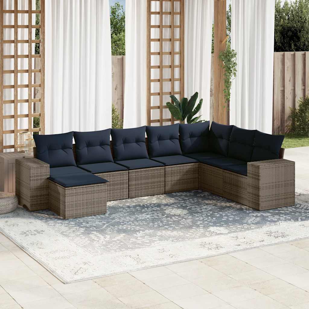 8-teiliges Gartensofa-Set mit Kissen, grau, Polyrattan 8-teiliges Gartensofa-Set mit Kissen, grau, Polyrattan