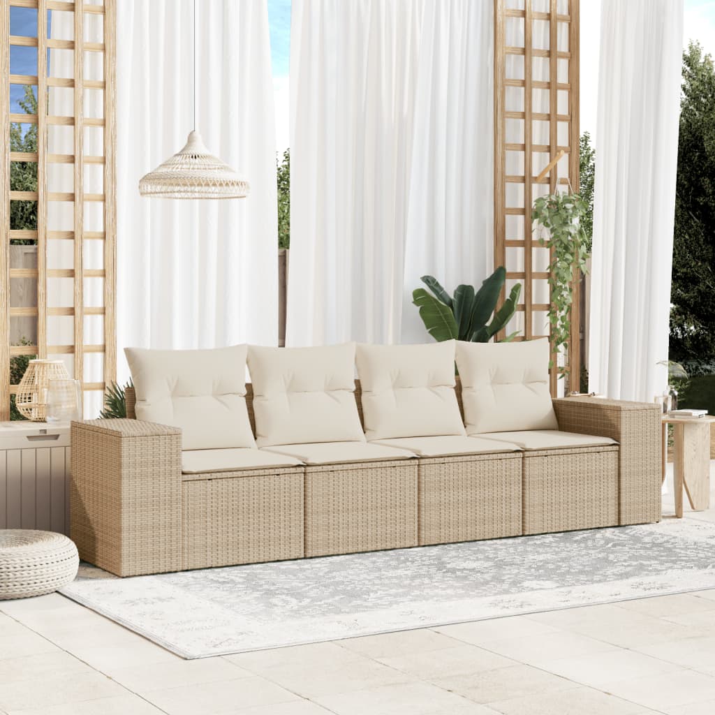4-tlg. Garten-Sofagarnitur mit Kissen Beige Poly Rattan 4-tlg. Garten-Sofagarnitur mit Kissen Beige Poly Rattan