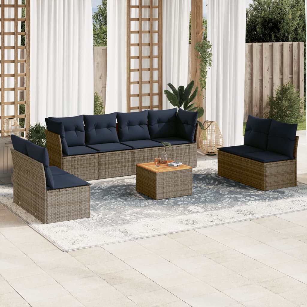 9-tlg. Garten-Sofagarnitur mit Kissen Grau Poly Rattan 9-tlg. Garten-Sofagarnitur mit Kissen Grau Poly Rattan