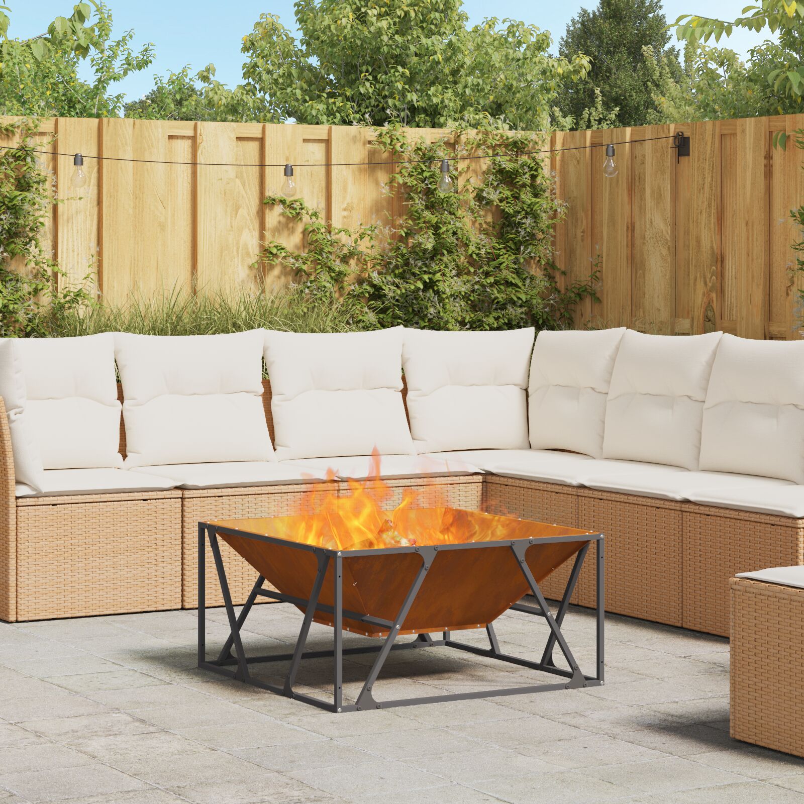 vidaXL Feuerstelle Quadrat 80x80x40 cm Wetterstahl