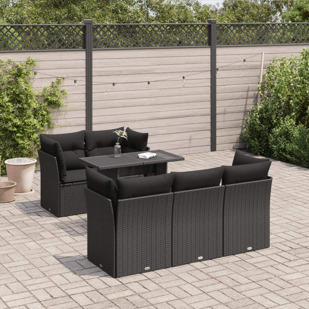 6-tlg. Garten-Sofagarnitur mit Kissen Schwarz Poly Rattan 6-tlg. Garten-Sofagarnitur mit Kissen Schwarz Poly Rattan