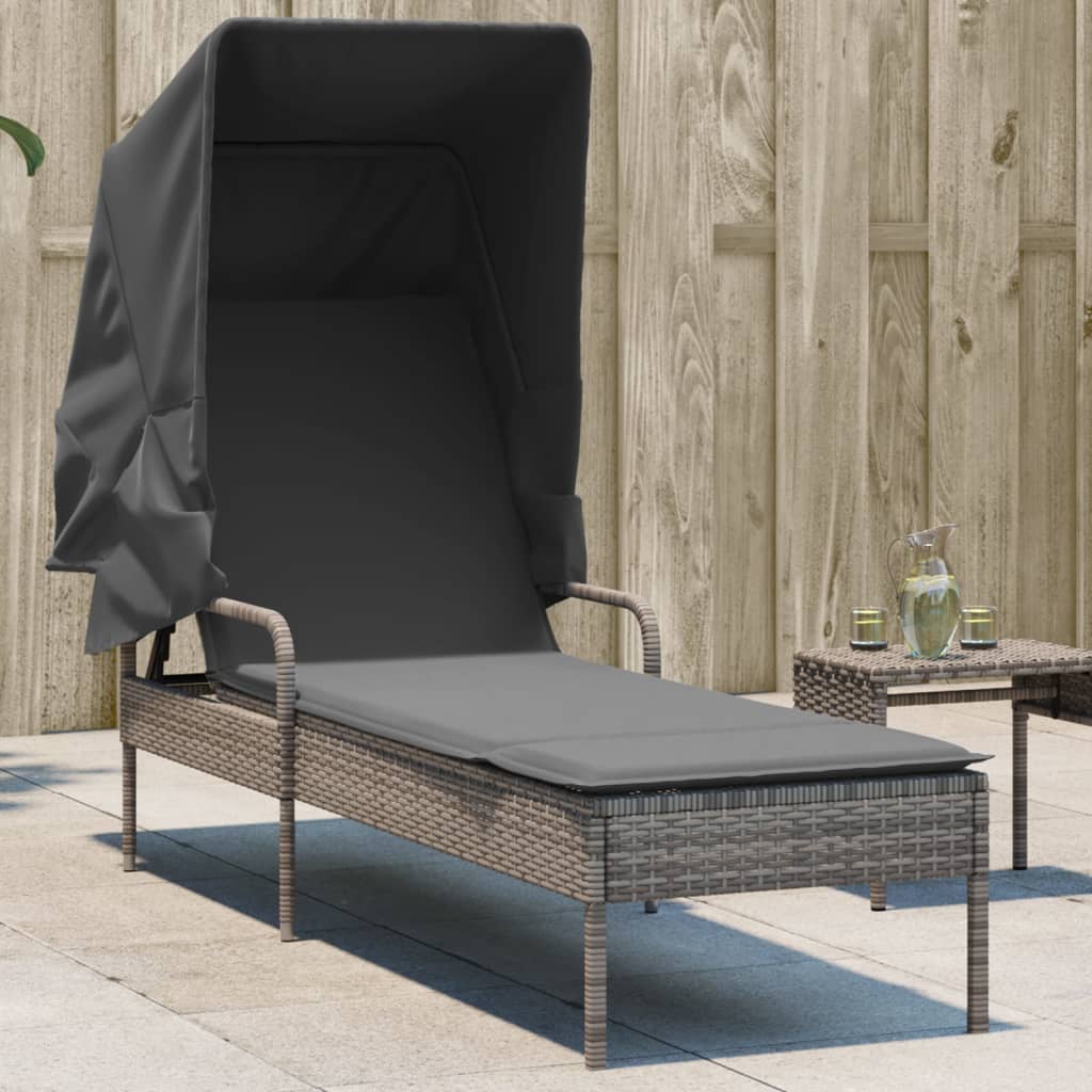 Sonnenliege mit Dach Grau Poly Rattan Sonnenliege mit Dach Grau Poly Rattan