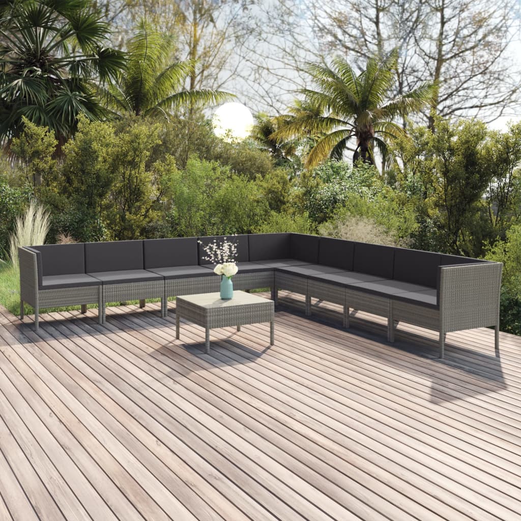 9-tlg. Garten-Lounge-Set mit Auflagen Poly Rattan Grau 9-tlg. Garten-Lounge-Set mit Auflagen Poly Rattan Grau