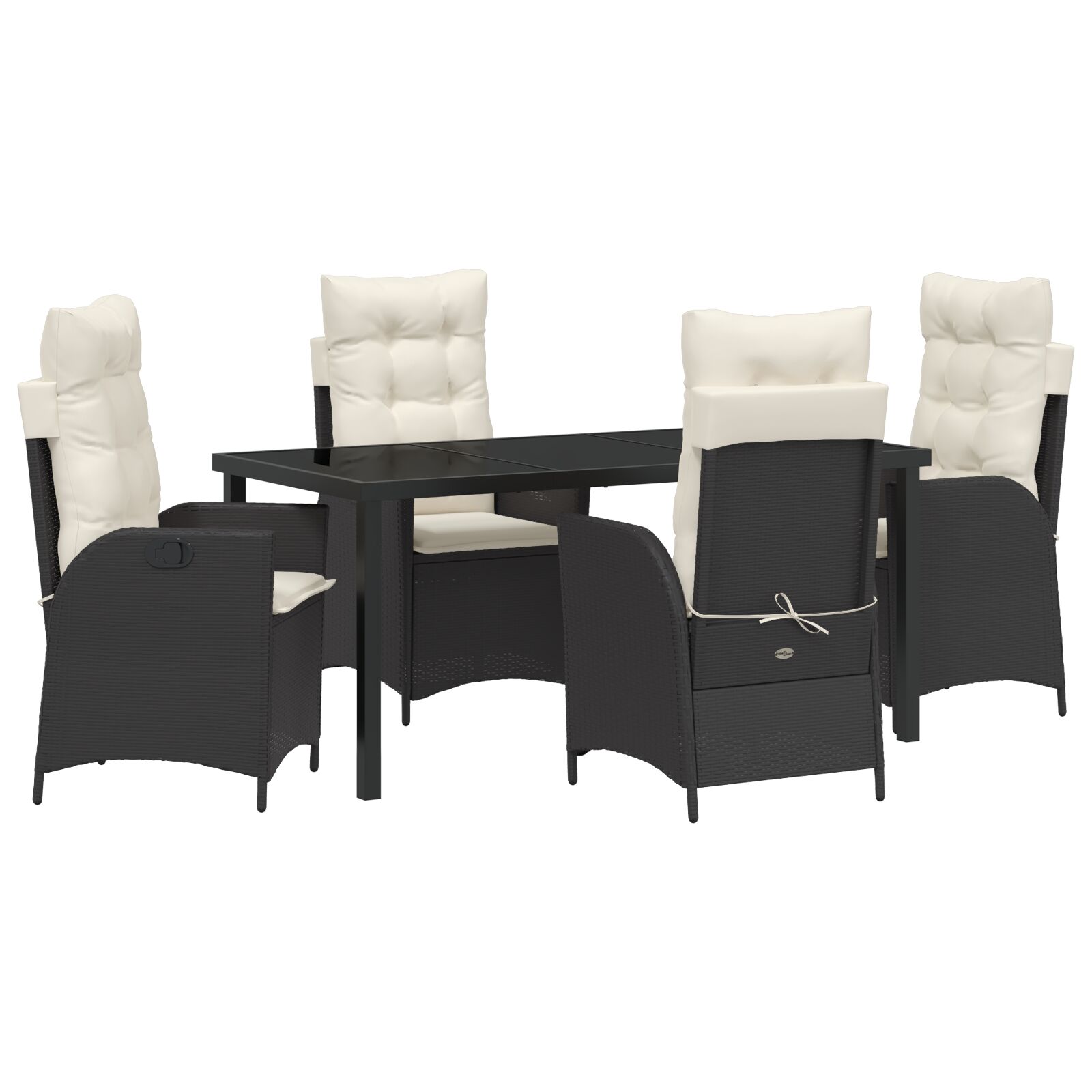 5-teiliges Garten-Dining-Set mit Kissen Schwarz Poly-Rattan