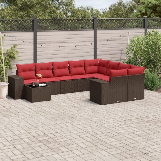 10-teiliges Gartensofa-Set mit Kissen, braun, Polyrattan 10-teiliges Gartensofa-Set mit Kissen, braun, Polyrattan