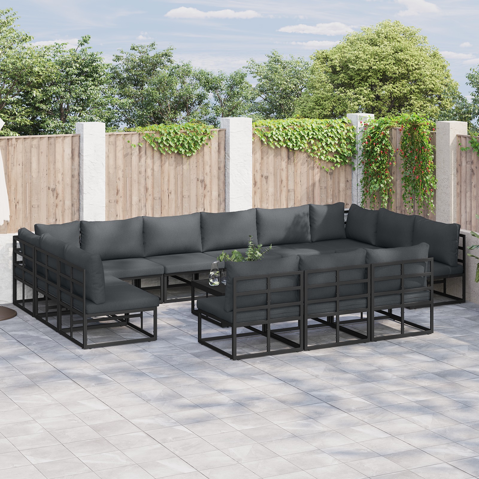 Garten-Sofa-Set mit Kissen mit Kissen 13 pcs Schwarz Aluminium