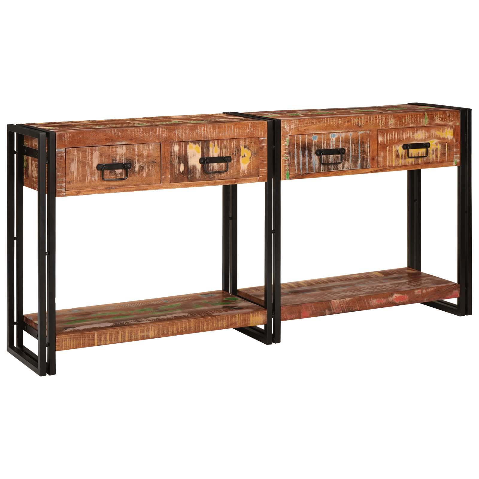 Konsolentische Set von 2 mit Schubladen, Buntes Massivholz Reclaimed