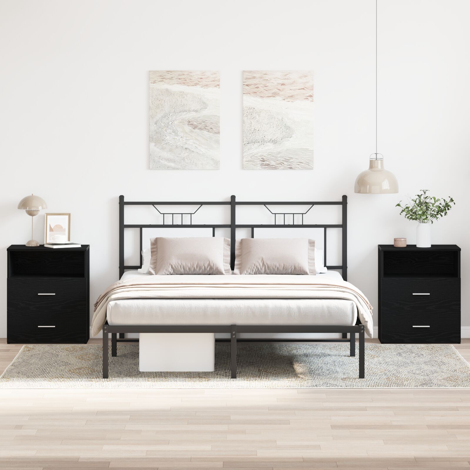 vidaXL Nachttische 2er Set Schwarz Eiche 50x32x60cm Holzwerkstoff