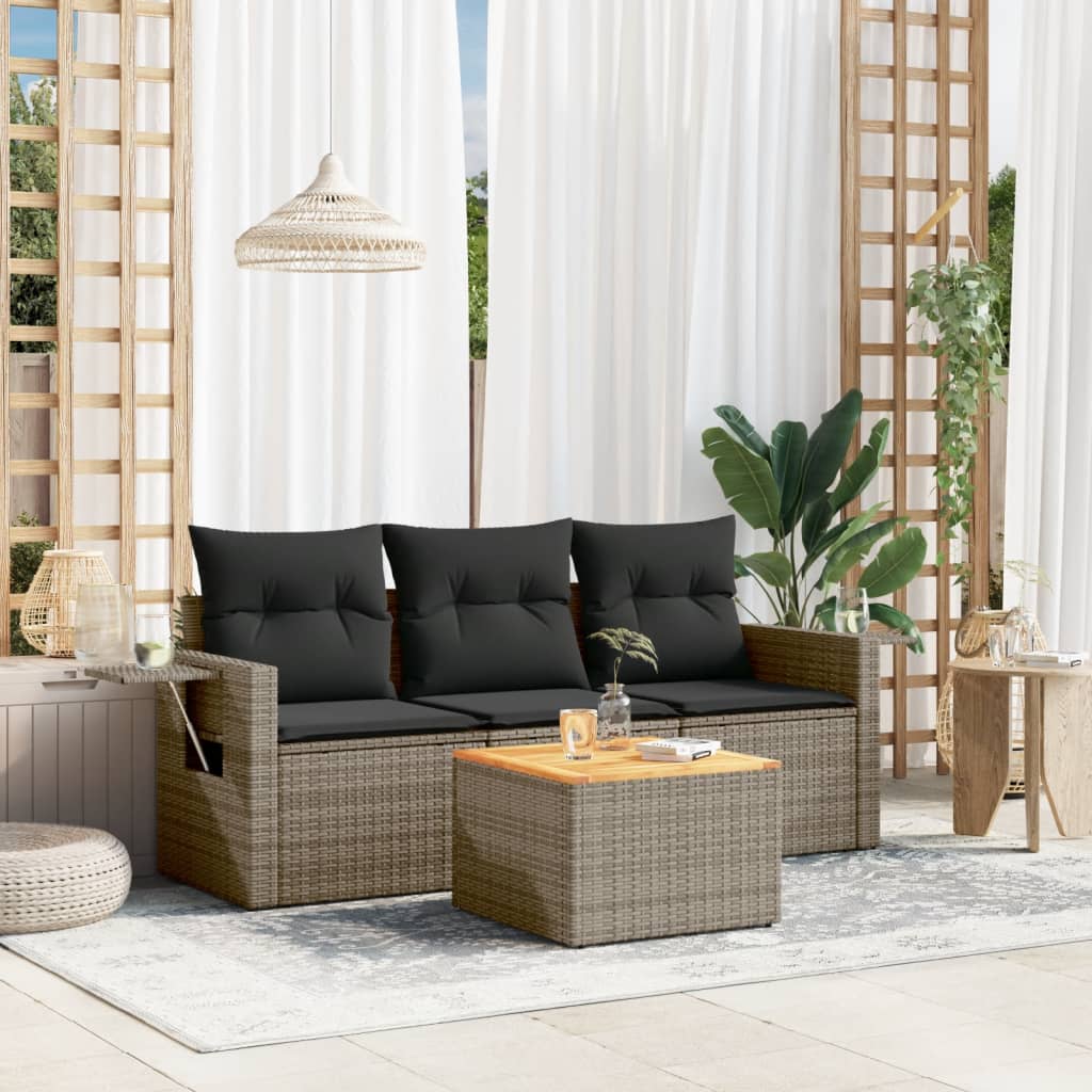 4-tlg. Garten-Sofagarnitur mit Kissen Grau Poly Rattan 4-tlg. Garten-Sofagarnitur mit Kissen Grau Poly Rattan