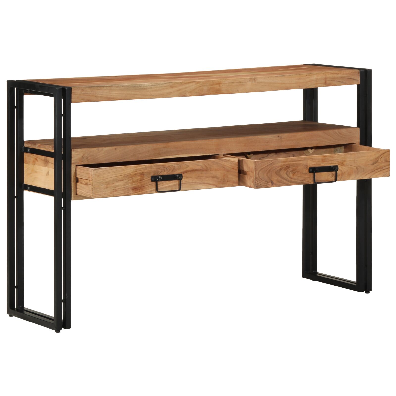 vidaXL Beistelltische Schwarz 120x33x75 cm aus massivem Akazienholz und Metall