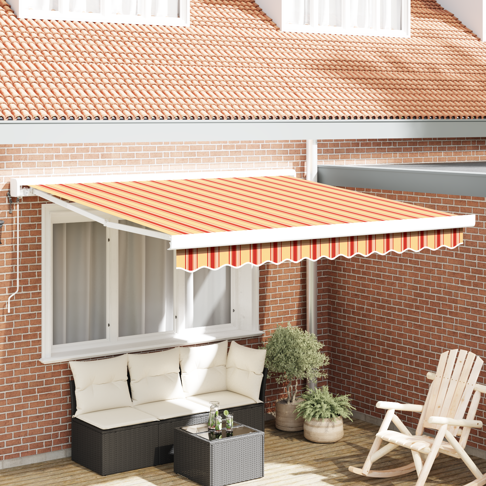 Automatische einziehbare Markise in Gelb und Orange, 350x250 cm