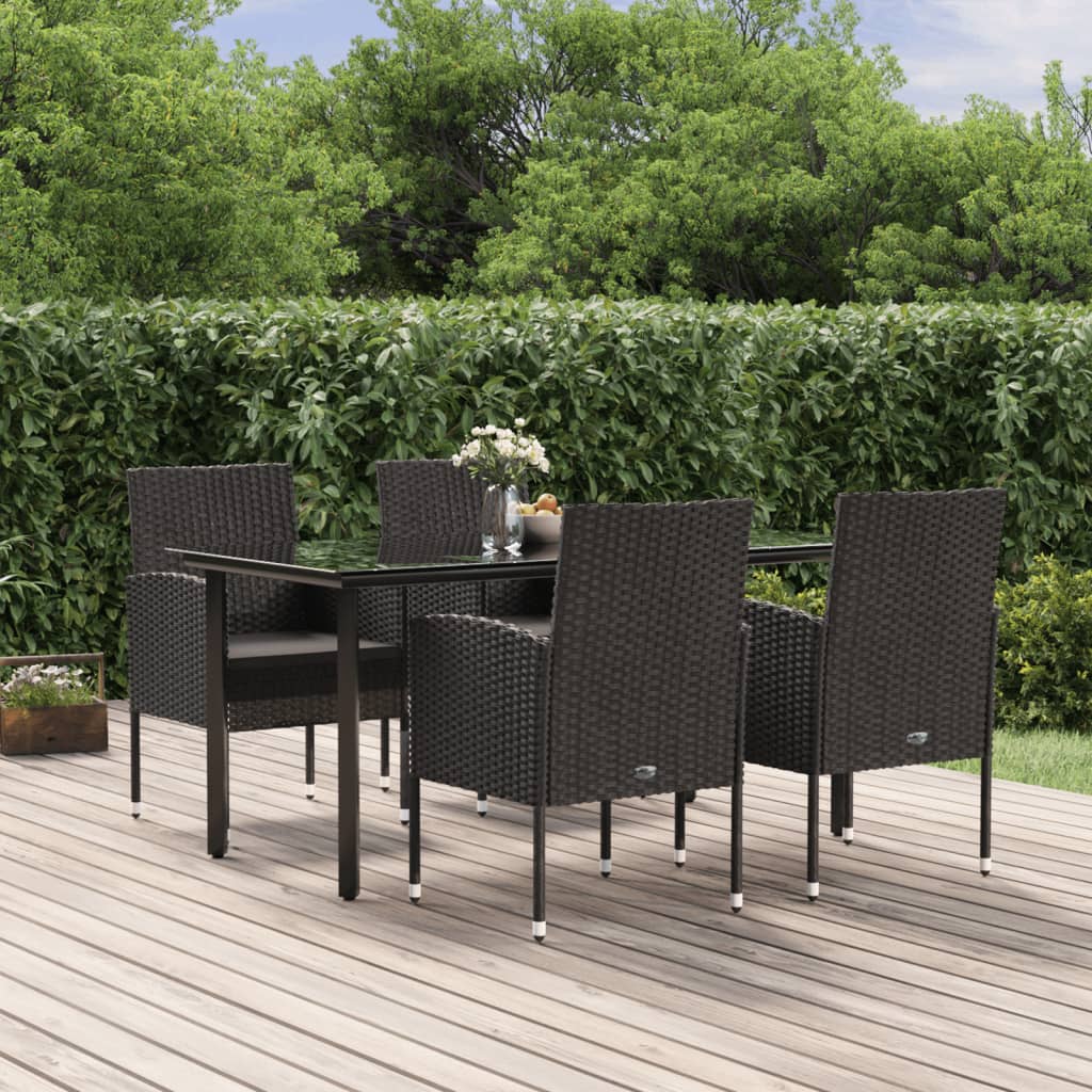 5-tlg. Garten-Essgruppe mit Kissen Schwarz Poly Rattan 5-tlg. Garten-Essgruppe mit Kissen Schwarz Poly Rattan