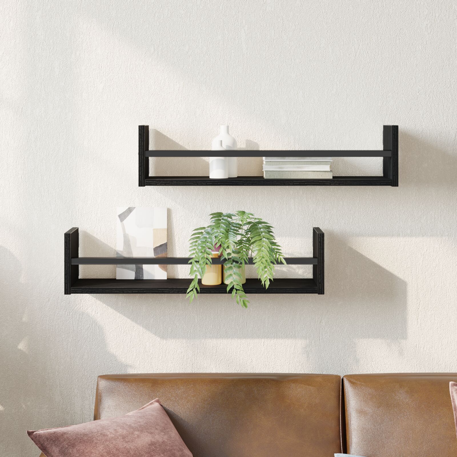 Wandregale 2 Stk. Schwarz Eiche 60x16x14 cm Holzwerkstoff