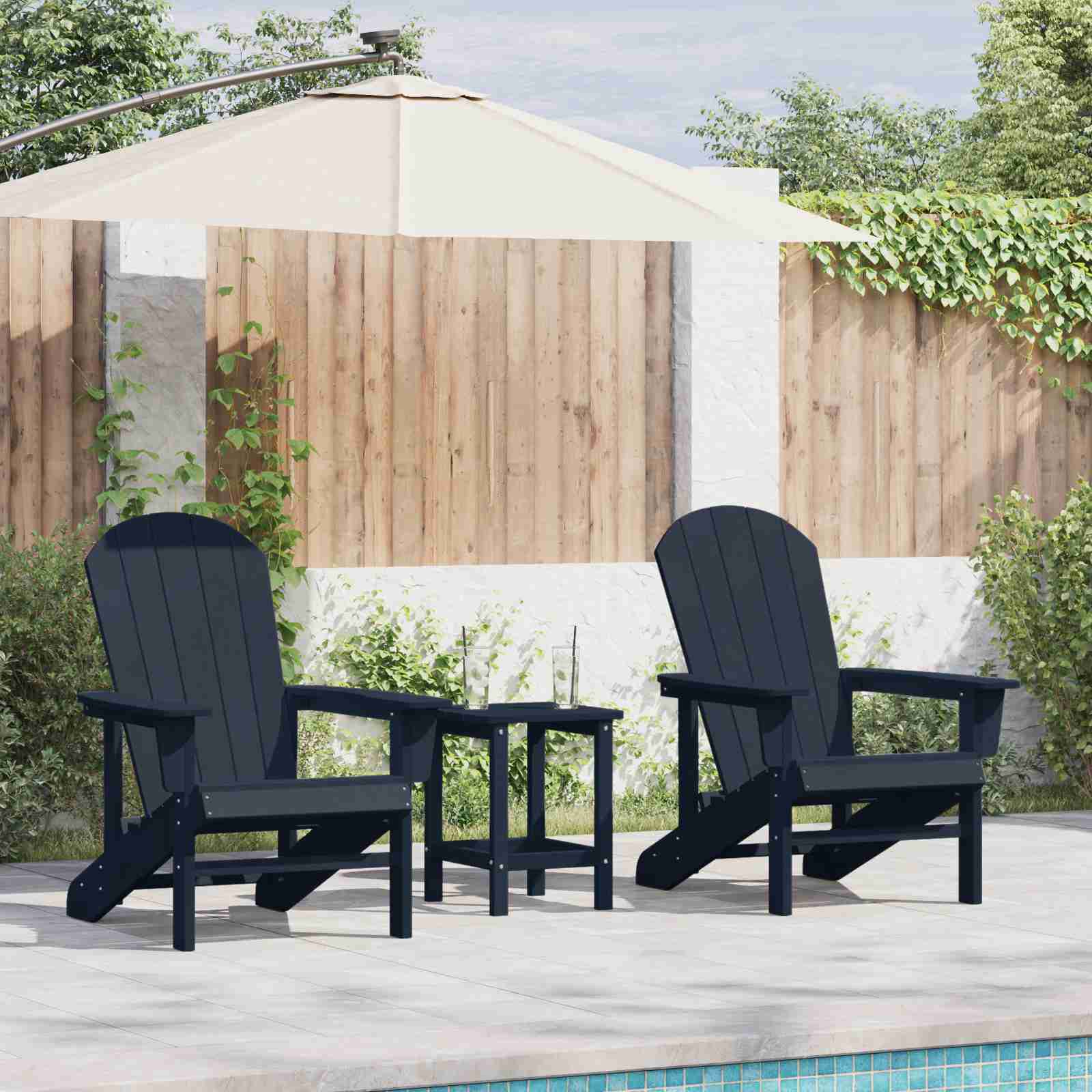 3-teiliges Gartenlounge-Set Marineblau HDPE 3-teiliges Gartenlounge-Set Marineblau HDPE