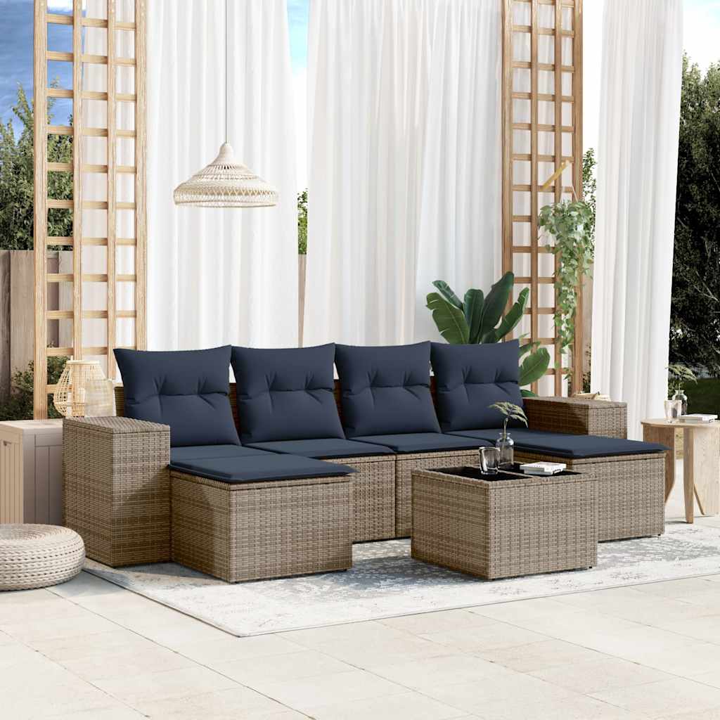 7-teiliges Gartensofa-Set mit Kissen, grau, Polyrattan 7-teiliges Gartensofa-Set mit Kissen, grau, Polyrattan