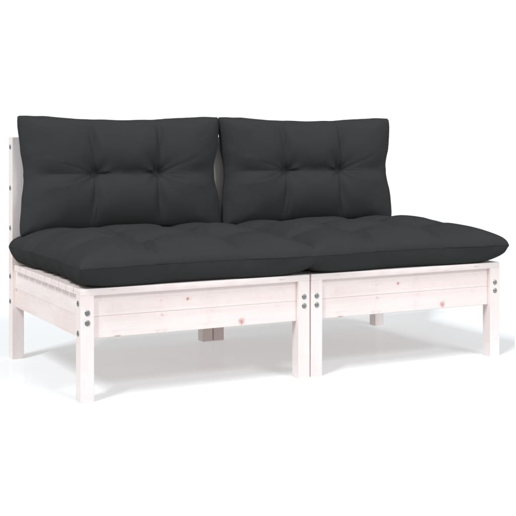 2-Sitzer-Gartensofa mit Kissen Weiß Massivholz Kiefer 2-Sitzer-Gartensofa mit Kissen Weiß Massivholz Kiefer