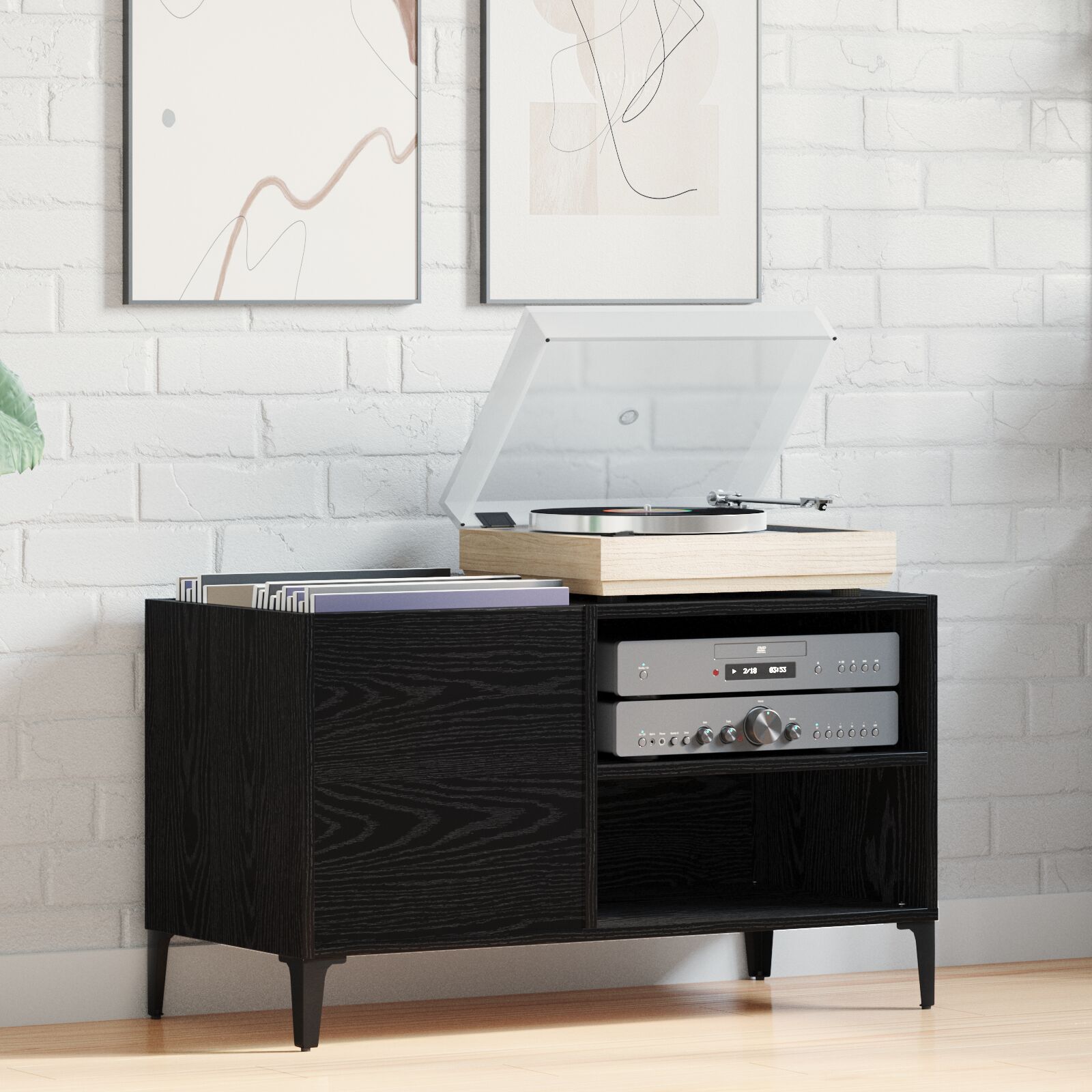 vidaXL Record Cabinet Schwarz Eiche 84,5x38x48 cm Engineered Wood