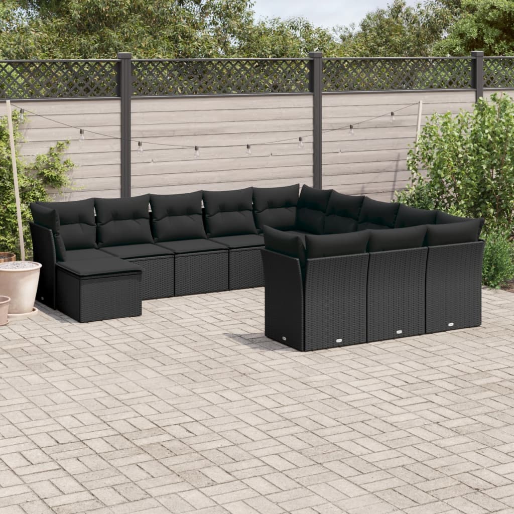 12-tlg. Garten-Sofagarnitur mit Kissen Schwarz Poly Rattan 12-tlg. Garten-Sofagarnitur mit Kissen Schwarz Poly Rattan