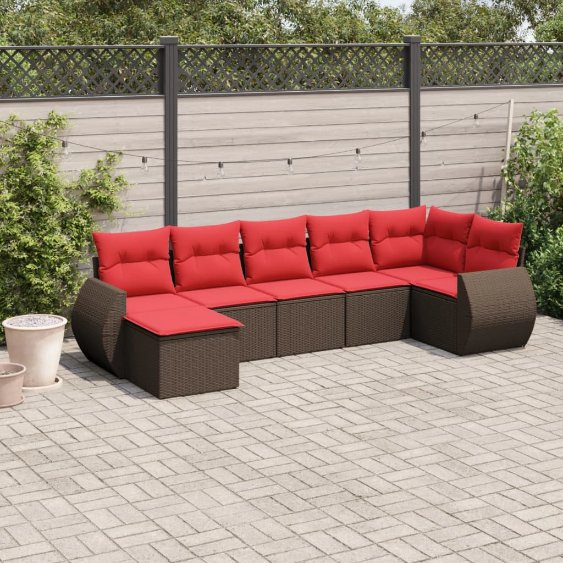 7-teiliges Gartensofa-Set mit Kissen, braun, Polyrattan 7-teiliges Gartensofa-Set mit Kissen, braun, Polyrattan