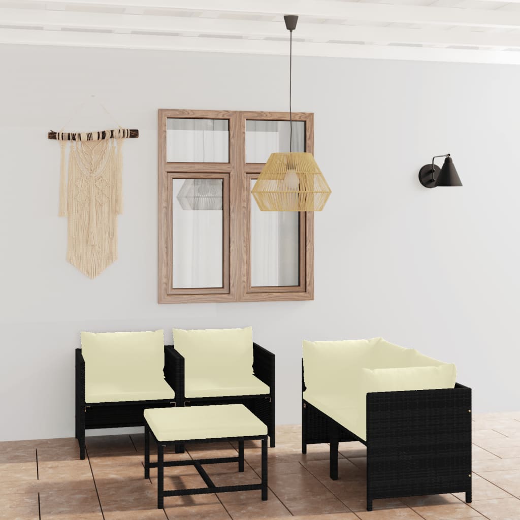 5-tlg. Garten-Lounge-Set mit Kissen Poly Rattan Schwarz 5-tlg. Garten-Lounge-Set mit Kissen Poly Rattan Schwarz