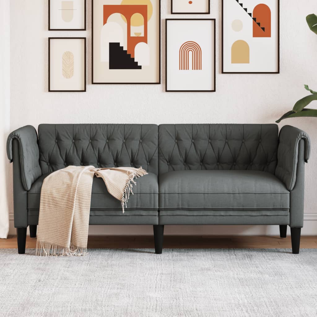 Chesterfield-Sofa 2-Sitzer Dunkelgrau Stoff Chesterfield-Sofa 2-Sitzer Dunkelgrau Stoff
