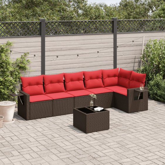 7-teiliges Gartensofa-Set mit Kissen, braun, Polyrattan