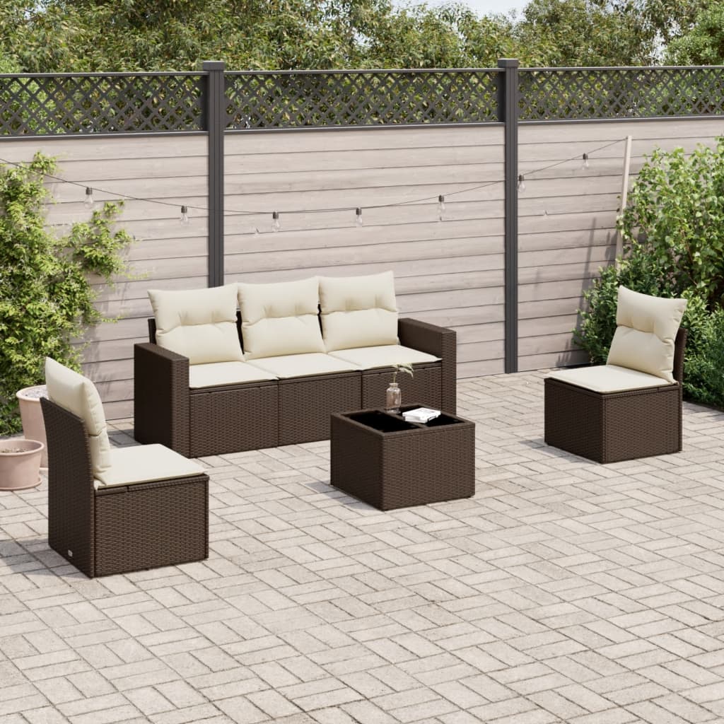 6-tlg. Garten-Sofagarnitur mit Kissen Braun Poly Rattan 6-tlg. Garten-Sofagarnitur mit Kissen Braun Poly Rattan