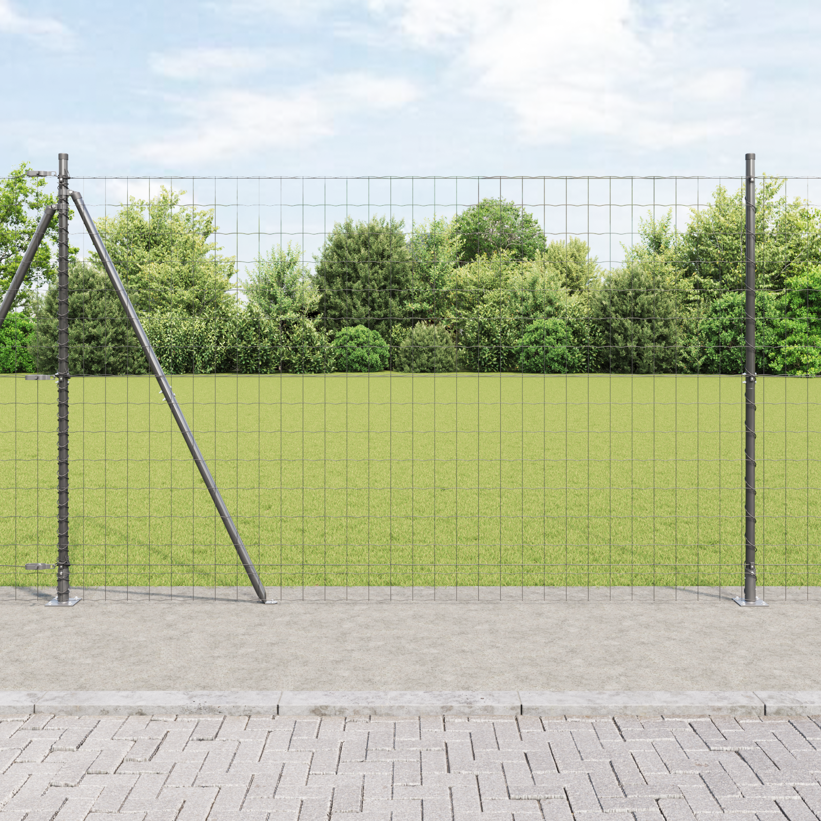 Euro Zaun mit 7 Flanschpfosten 1,5x10 m Feuerverzinkter Stahl