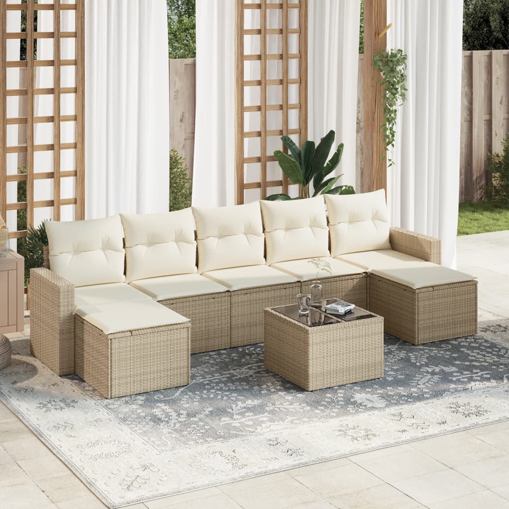 8-tlg. Garten-Sofagarnitur mit Kissen Beige Poly Rattan 8-tlg. Garten-Sofagarnitur mit Kissen Beige Poly Rattan