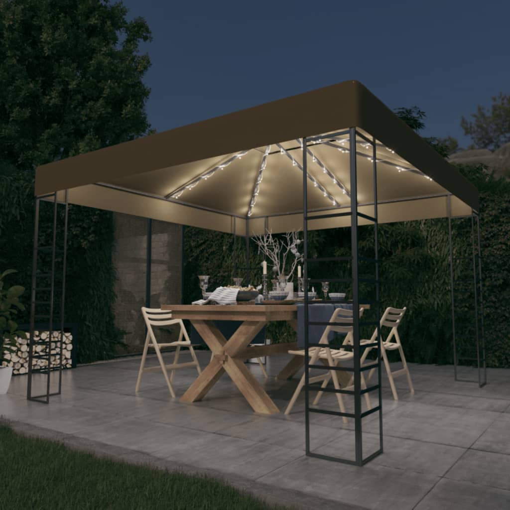 Gartenzelt mit LED-Lichterkette 3x3 m Taupe
