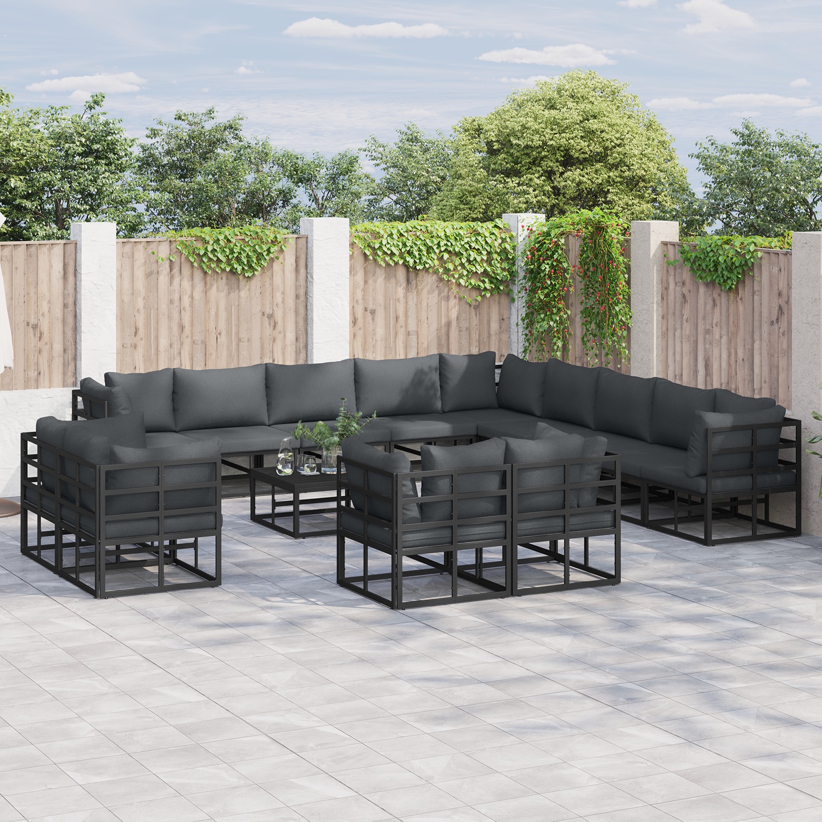 Garten-Sofa-Set 13 pcs Schwarz 353 x 353 x 71 cm Aluminium
