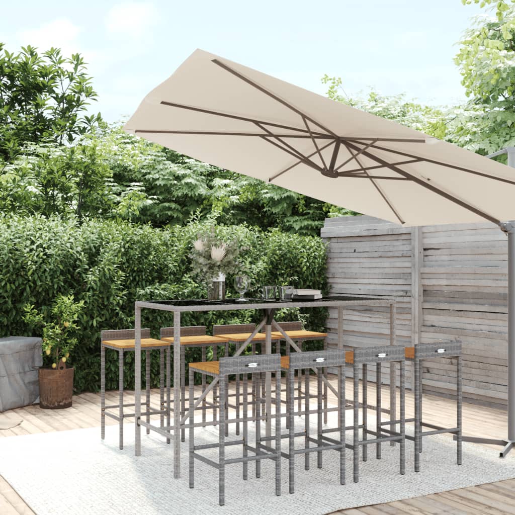 9-tlg. Gartenbar-Set Grau Poly Rattan & Massivholz Akazie 9-tlg. Gartenbar-Set Grau Poly Rattan & Massivholz Akazie