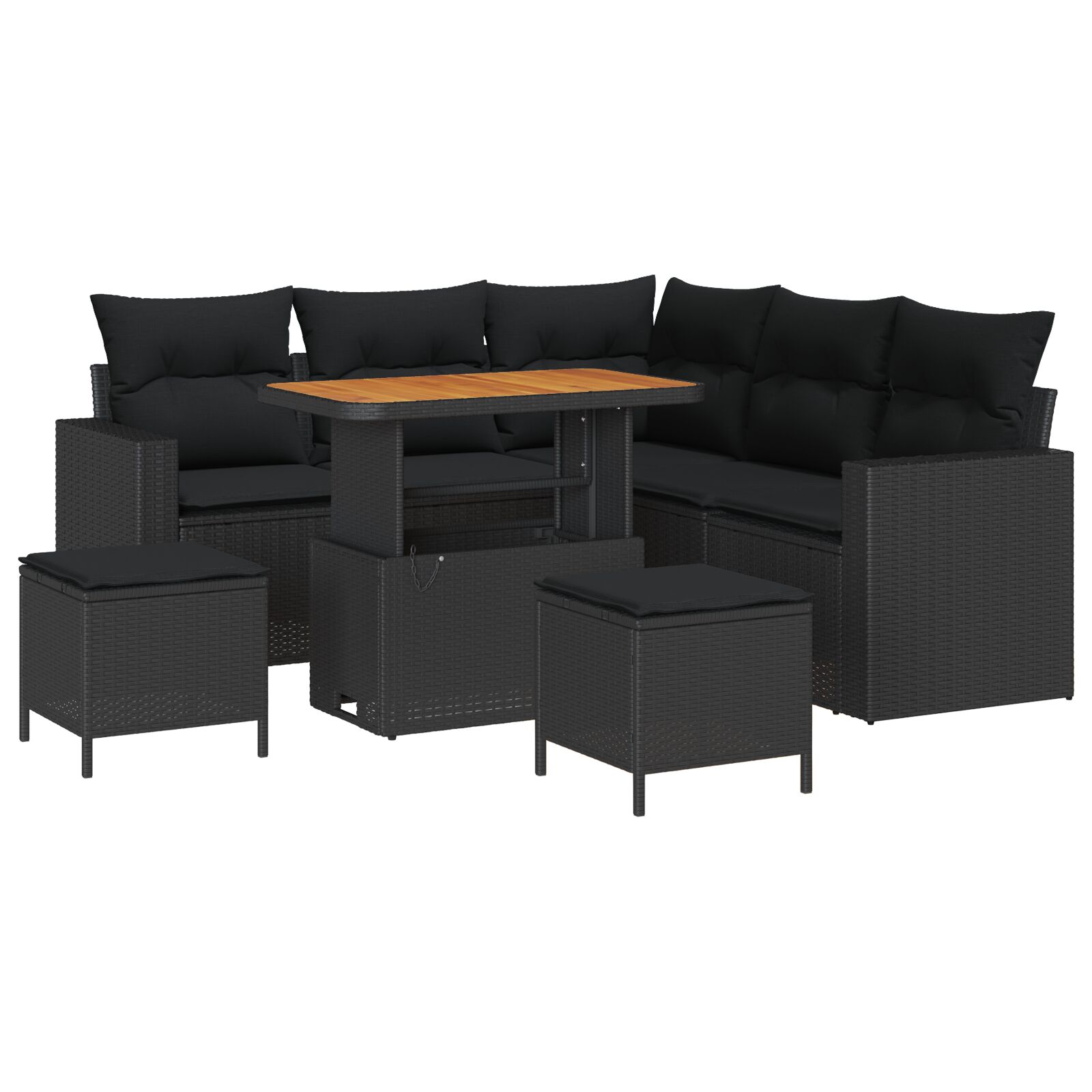 8-teiliges Garten Sofa Set mit Kissen Schwarz Poly Rattan Akazie, 3-teiliges Garten Essset mit Kissen Schwarz Poly Rattan Akazie 8-teiliges Garten Sofa Set mit Kissen Schwarz Poly Rattan Akazie, 3-teiliges Garten Essset mit Kissen Schwarz Poly Rattan Akazie