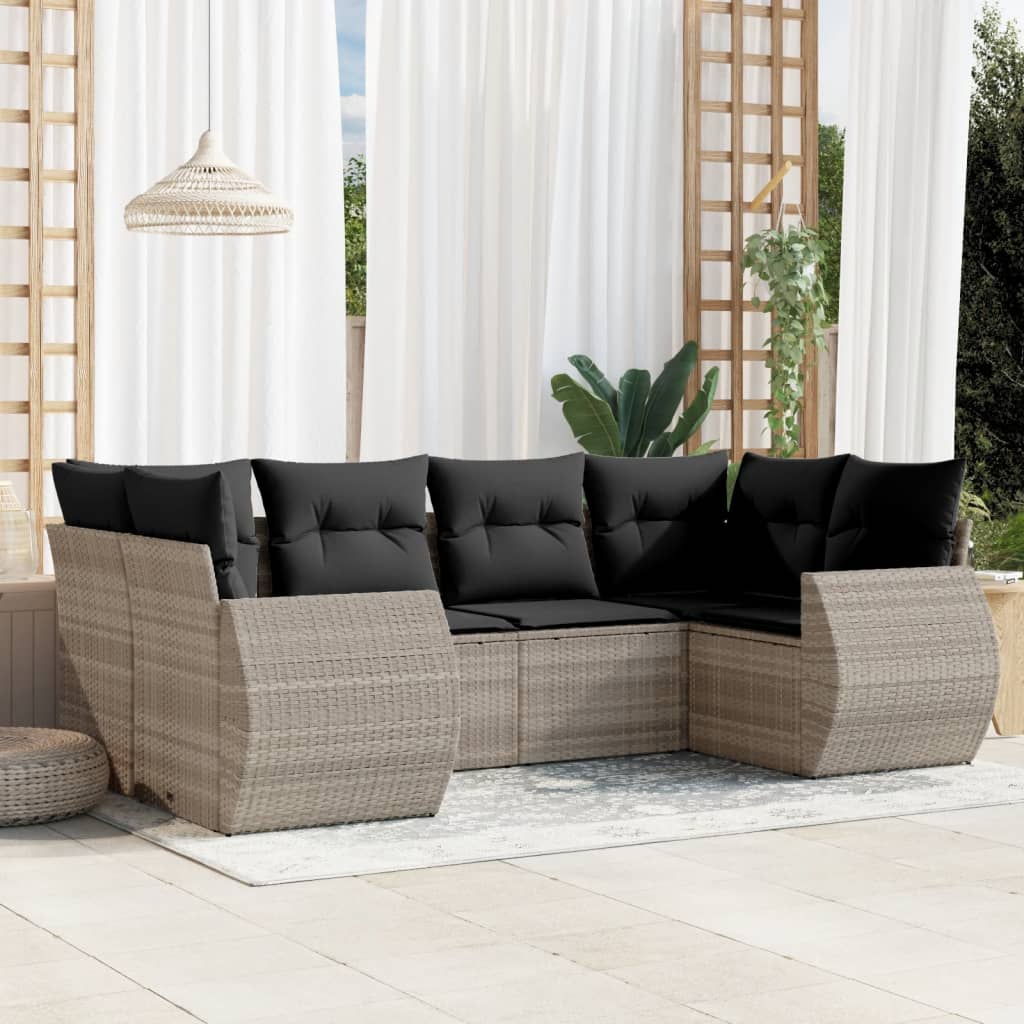 6-tlg. Garten-Sofagarnitur mit Kissen Hellgrau Poly Rattan 6-tlg. Garten-Sofagarnitur mit Kissen Hellgrau Poly Rattan