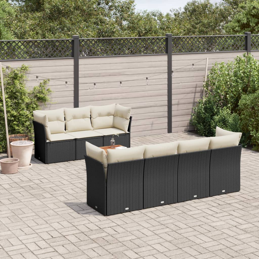 8-tlg. Garten-Sofagarnitur mit Kissen Schwarz Poly Rattan 8-tlg. Garten-Sofagarnitur mit Kissen Schwarz Poly Rattan