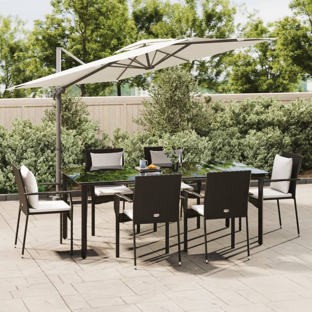 7-tlg. Garten-Essgruppe mit Kissen Schwarz Poly Rattan 7-tlg. Garten-Essgruppe mit Kissen Schwarz Poly Rattan