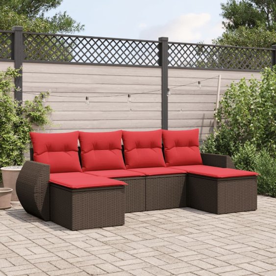 6-teiliges Gartensofa-Set mit Kissen, braun, Polyrattan 6-teiliges Gartensofa-Set mit Kissen, braun, Polyrattan