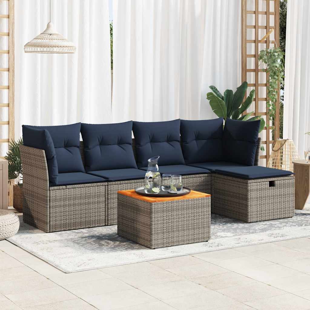 6-tlg. Garten-Sofagarnitur mit Kissen Grau Poly Rattan 6-tlg. Garten-Sofagarnitur mit Kissen Grau Poly Rattan