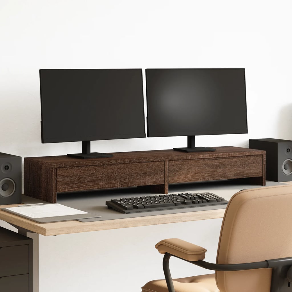 Monitorständer mit Schubladen Eichen-Optik 100x27x15 cm Monitorständer mit Schubladen Eichen-Optik 100x27x15 cm