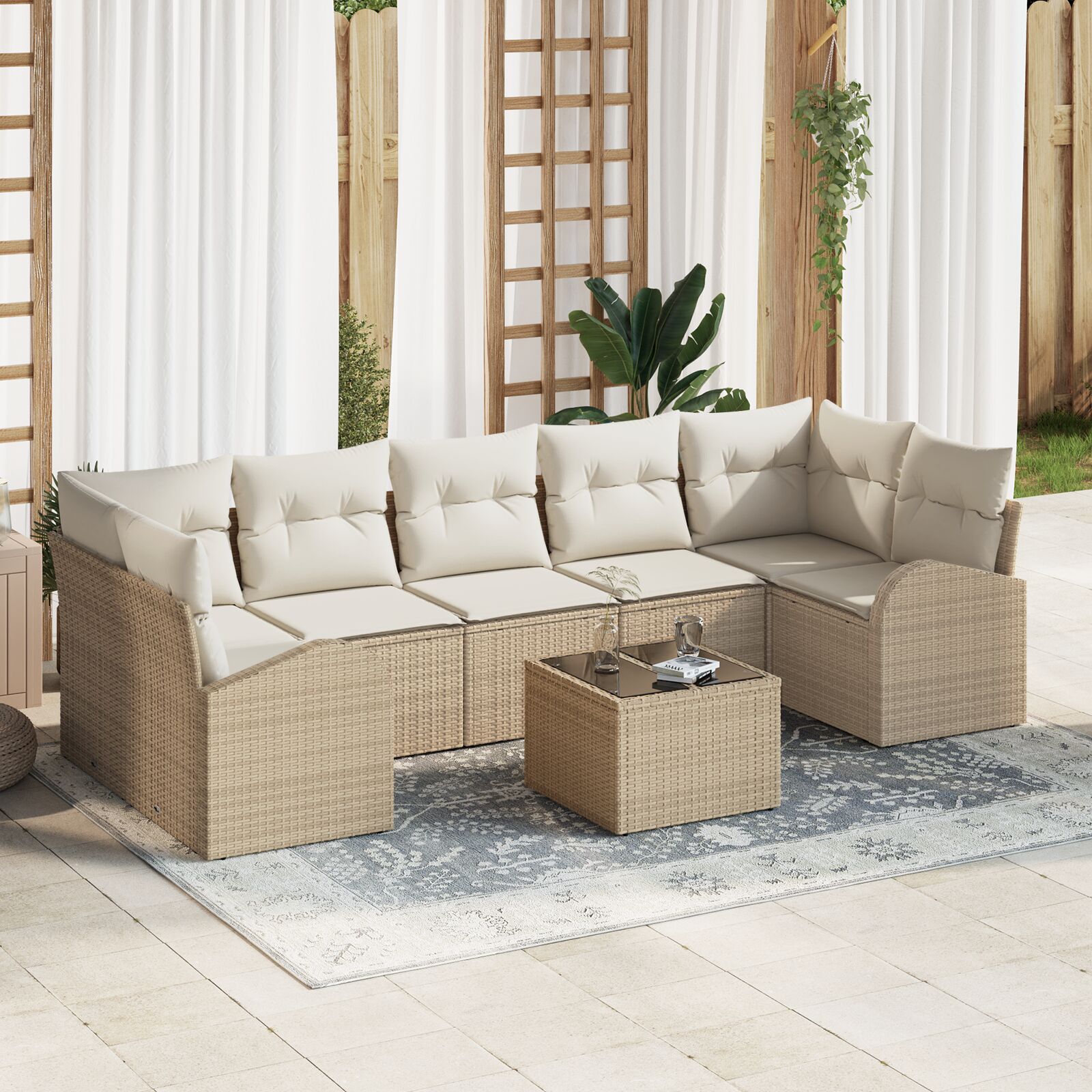 8-teiliges Garten-Sofa-Set mit Kissen Beige Poly-Rattan 8-teiliges Garten-Sofa-Set mit Kissen Beige Poly-Rattan