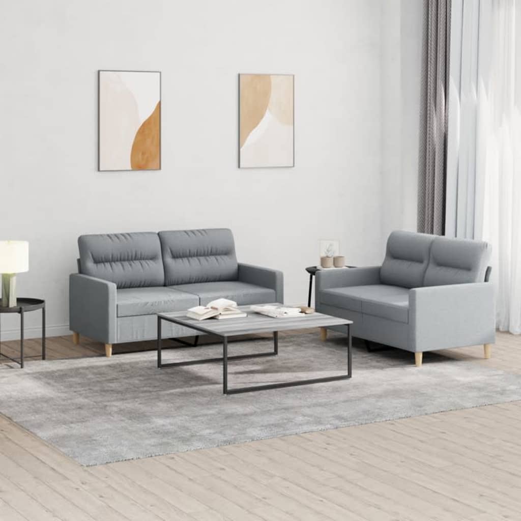 2-tlg. Sofagarnitur mit Kissen Hellgrau Stoff 2-tlg. Sofagarnitur mit Kissen Hellgrau Stoff