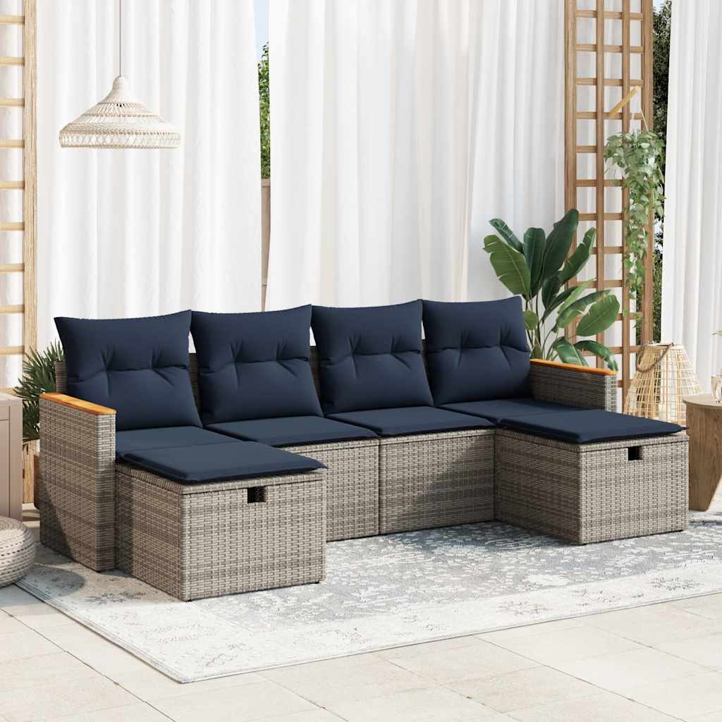 6-tlg. Garten-Sofagarnitur mit Kissen Grau Poly Rattan 6-tlg. Garten-Sofagarnitur mit Kissen Grau Poly Rattan