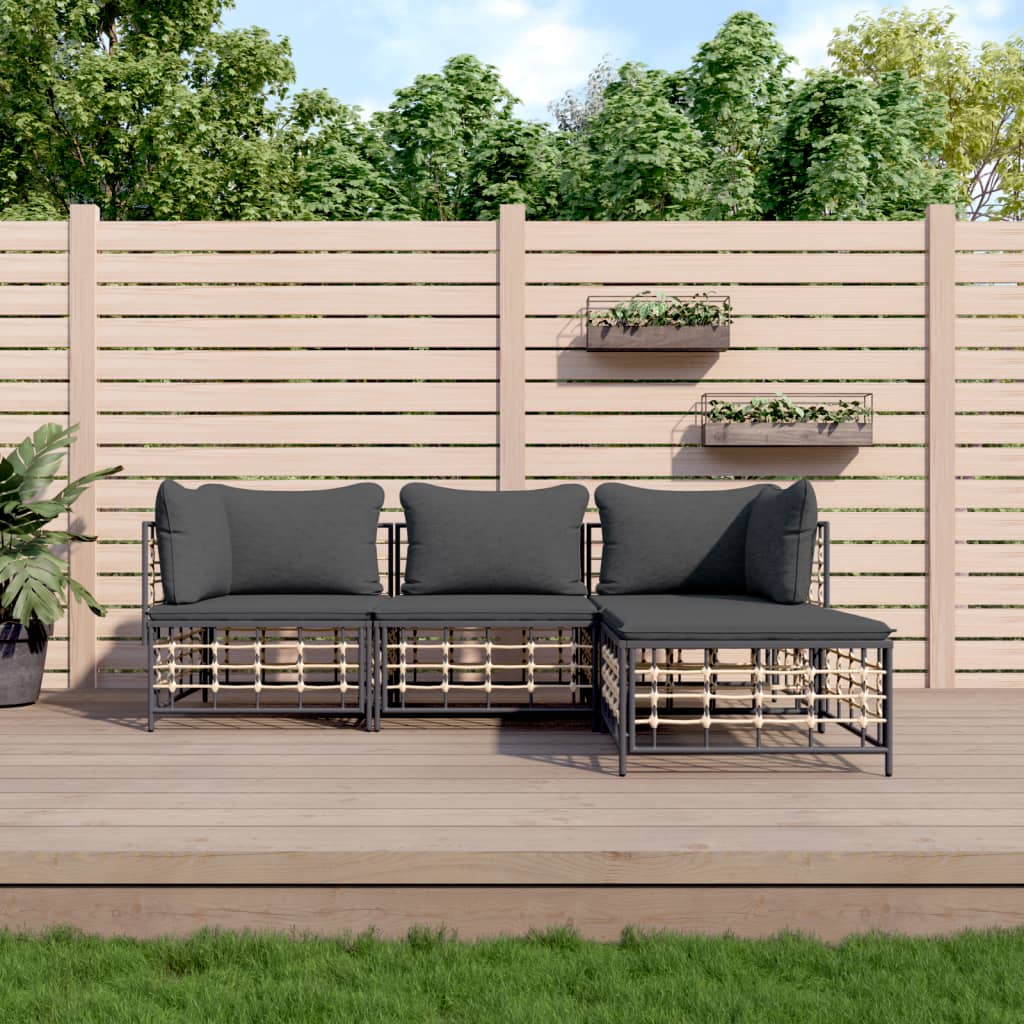 4-tlg. Garten-Lounge-Set mit Kissen Anthrazit Poly Rattan 4-tlg. Garten-Lounge-Set mit Kissen Anthrazit Poly Rattan