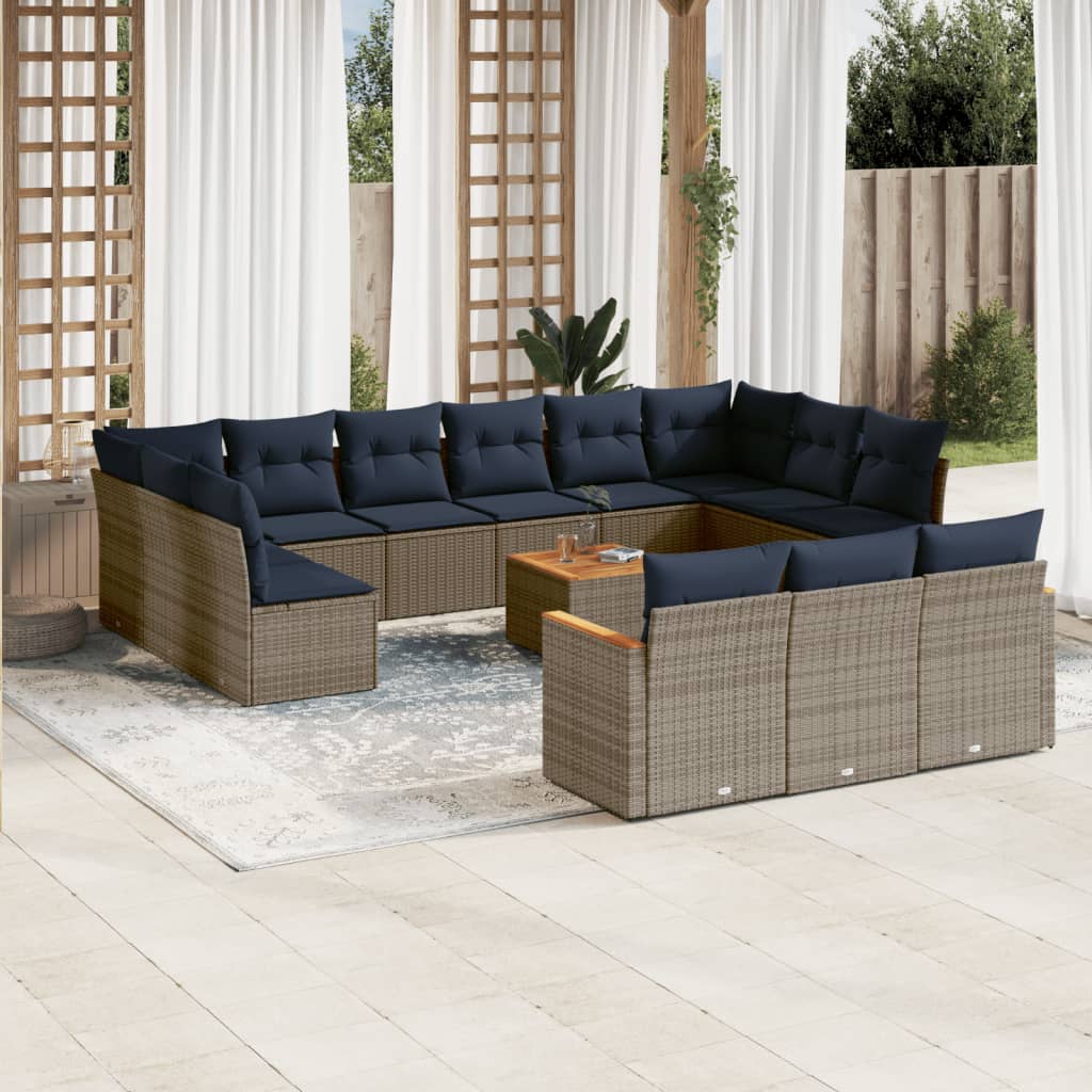 14-teiliges Gartensofa-Set mit Kissen, grau, Polyrattan 14-teiliges Gartensofa-Set mit Kissen, grau, Polyrattan