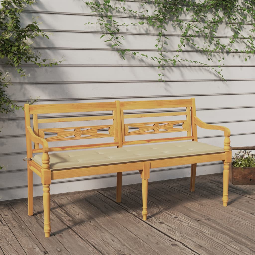 Batavia-Bank mit Beigem Kissen 150 cm Massivholz Teak Batavia-Bank mit Beigem Kissen 150 cm Massivholz Teak